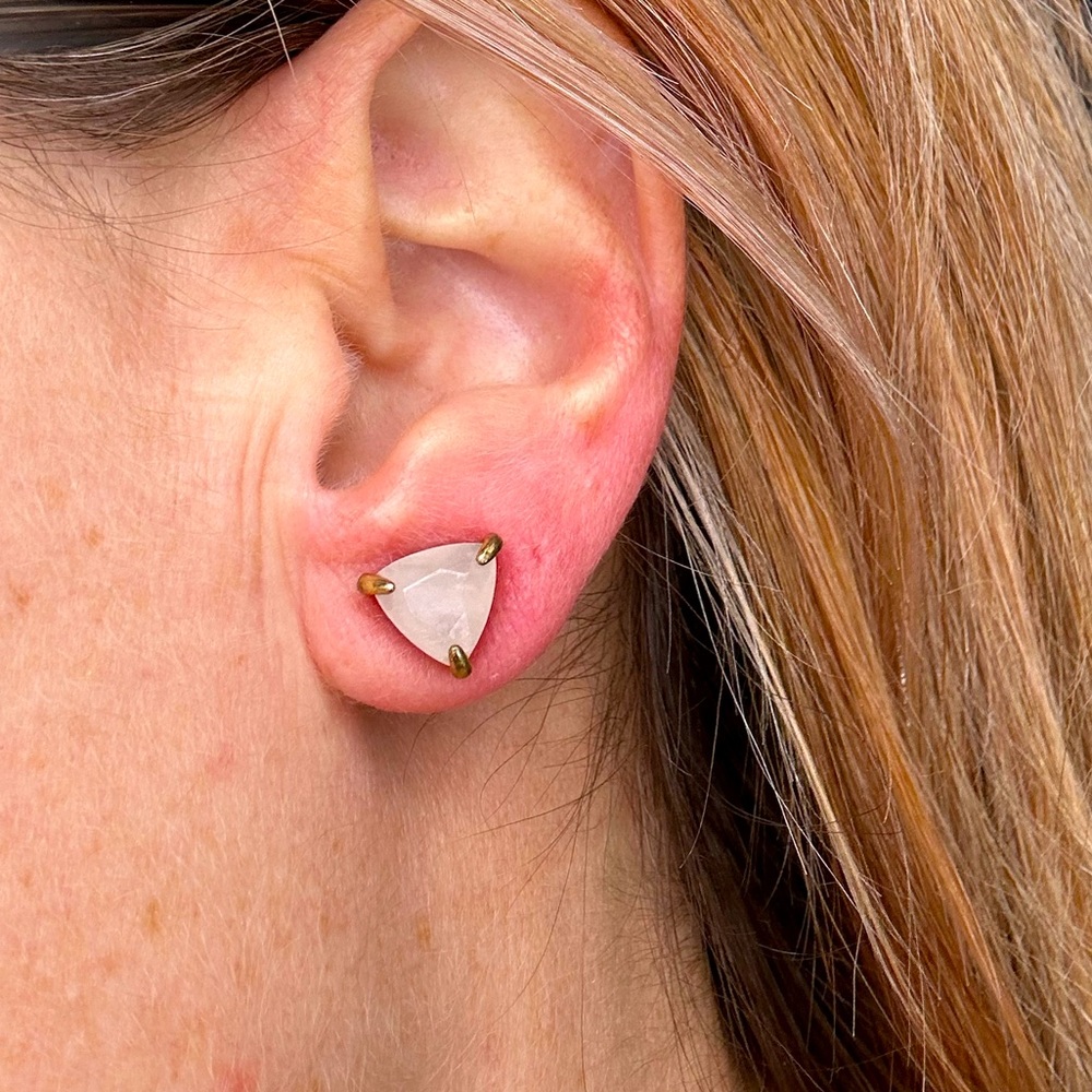 Triangle rose quartz stud earrings